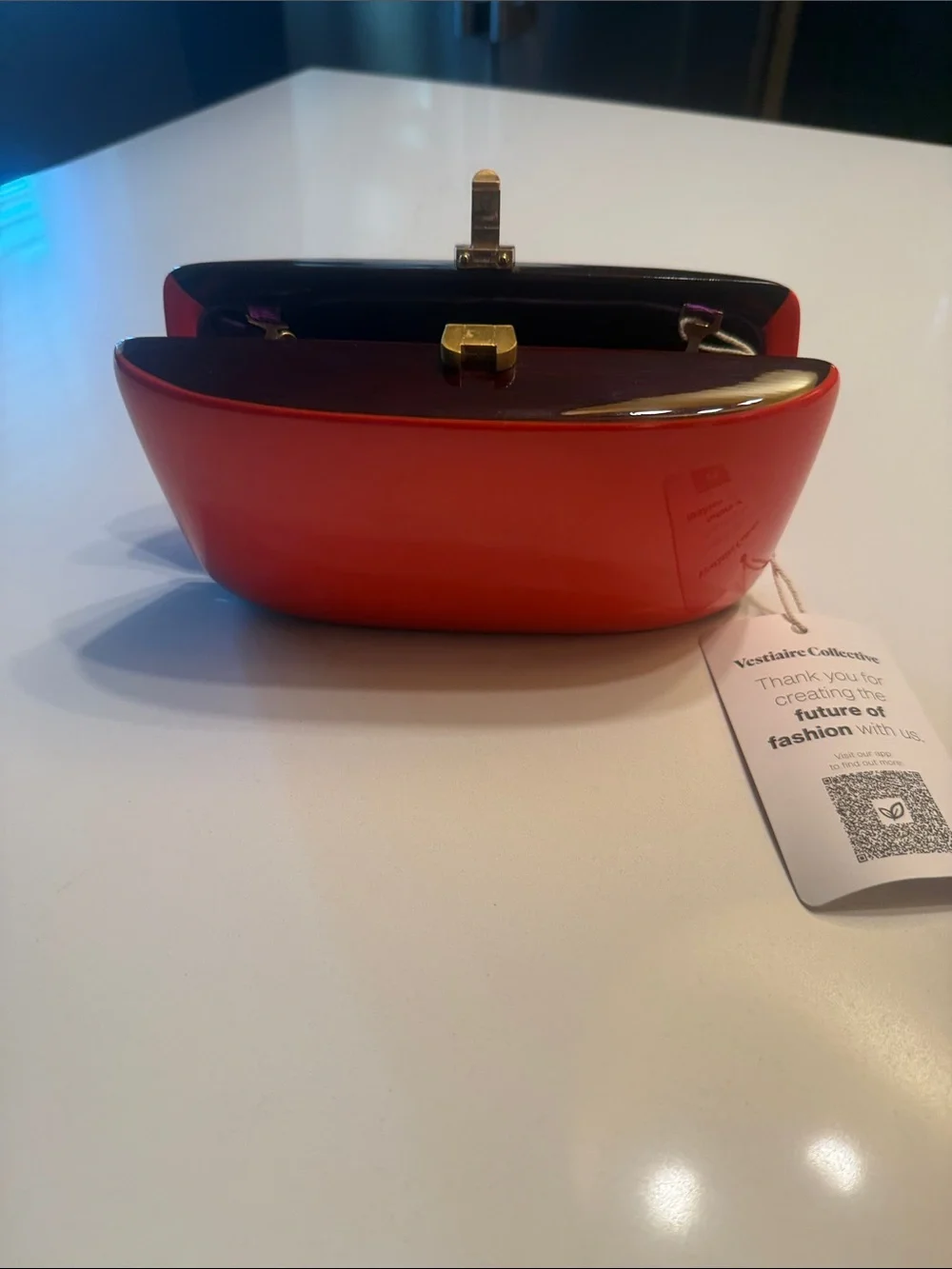 Glossy Red Evening Clutch with Gold-Tone Hardware